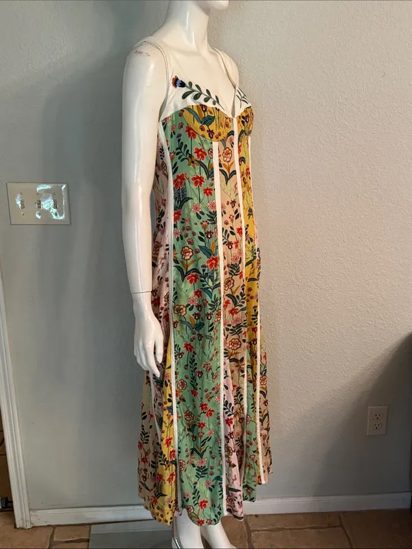 Christian Lacroix Linen Floral Midi Dress | Yellow, Mint & Pink | Size 6🌼💗 - Image 8