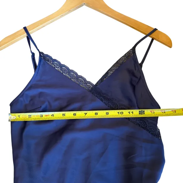 Urban Outfitters Lace Trim Satin Slip Dress Blue‎ Cinched Mini Romantic Size S - Image 9