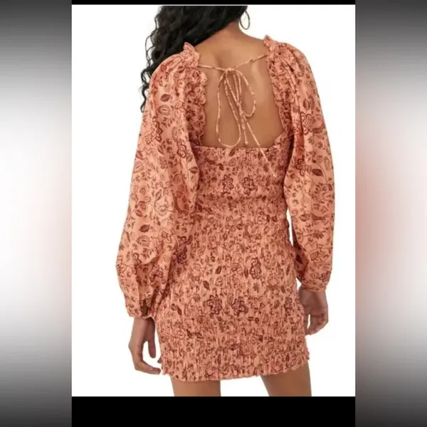 Free People NEW Smock It To Me Floral Puffed Sleeve Smocked Mini‎ Dress Size XL - Image 2