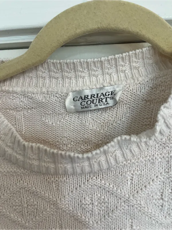 Vintage Cream off white Knit Short-Sleeve Sweater mock neck women’s small - Image 2