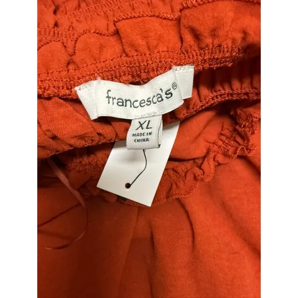 Francesca's Rust Orange Smocked Wide Leg Jumpsuit Long Sleeve Square Neck XL NWT - Image 6