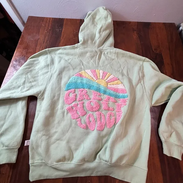 Ragwear Great Wolf Lodge Sage Green‎ Chenille Graphic Hoodie Womens Medium M - Image 5