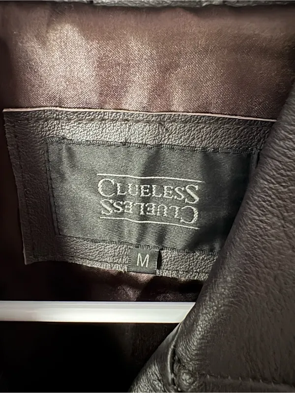 Clueless vintage mid-length black leather coat jacket button-up front women sz M - Image 3