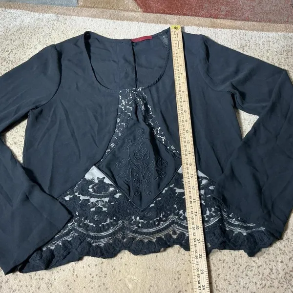 BKE Red Black Lace Embroidered‎ Long Sleeve Dark Academia Blouse BRDR14544 S - Image 2