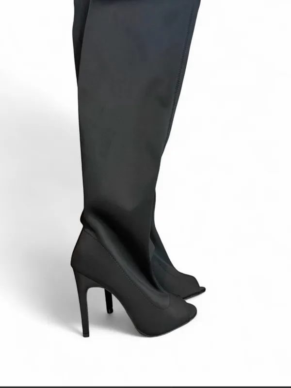 NWT Forever 21 Black Stretch Peep Toe Over The Knee Stiletto Boots Size 6 - Image 5