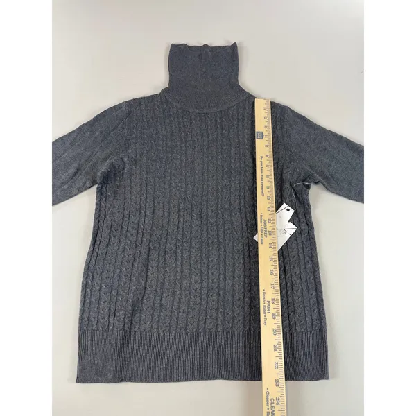 Allison + Zoe Sweater Size M Heather Charcoal Cable Knit Turtleneck NWT - Image 6