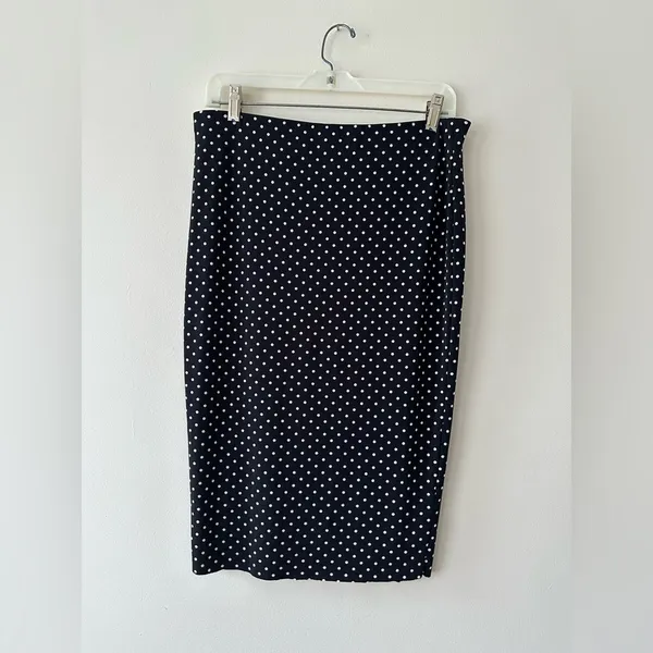 Vince Camuto Black And White Polka Dot Elastic Waist Pencil Skirt Raw Hem Sz S - Image 2