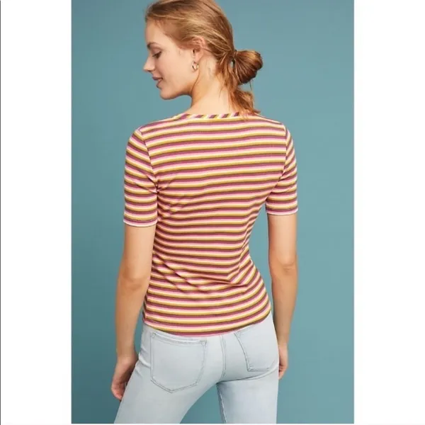 Maeve Anthropologie Ribbed Stripped Button Top - Image 7