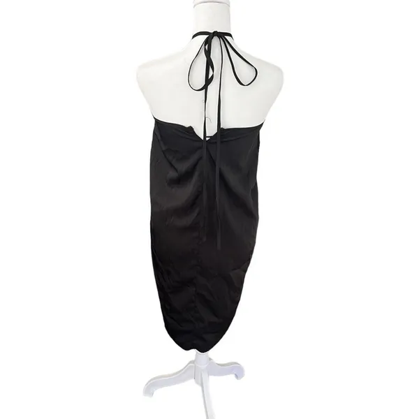 Alamour The Label Black Satin Halter Midi Slip Dress High Slit Size S - Image 3