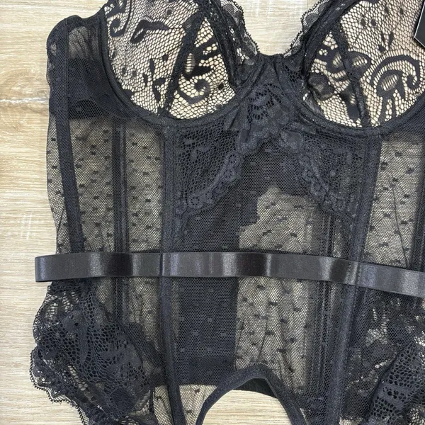 Fredericks Of Hollywood Corset Womens Size Large Black Lace Set NEW Lingerie - Image 2
