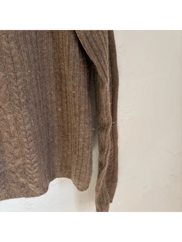 Only Mine Cashmere Sweater Womens XL Brown Cable Knit Henley 2-Ply Soft Pullover - Image 2
