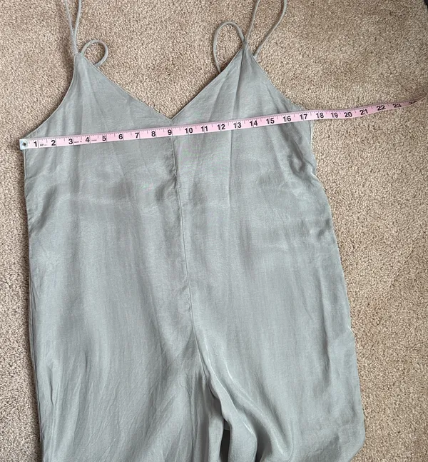 Zara Gray/Slate Spaghetti Strap Deep V-Neck Wide Leg Jumpsuit. Size Medium - Image 4