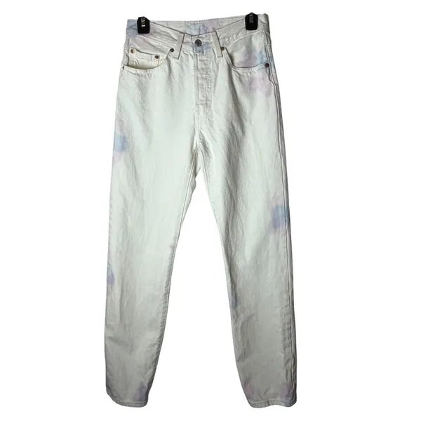 Levi's 501 Straight Leg Jeans Women 26 White Tie Dye Denim Button Fly Hippie - Image 2