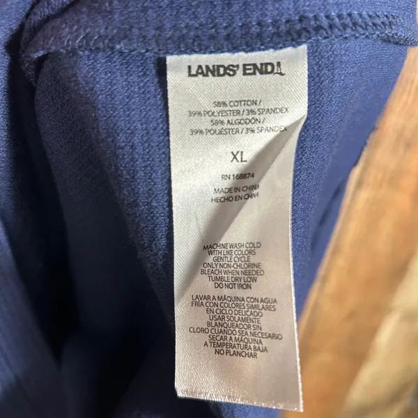 Lands End Dark Blue Waffle Knit Funnel Neck Top Long Sleeve Pullover XL New - Image 4