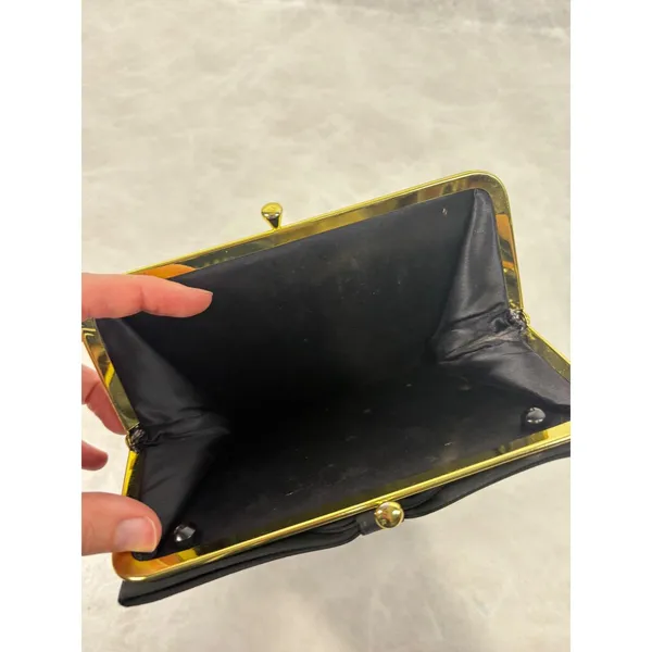 Vintage Black Fabric‎ Bow Clutch Bag Gold Tone Frame Kiss Lock Evening Purse - Image 5