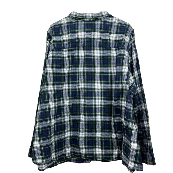 LL Bean Scotch Plaid Cotton Flannel Button Shirt Relaxed Fit 3X Green White - Image 6