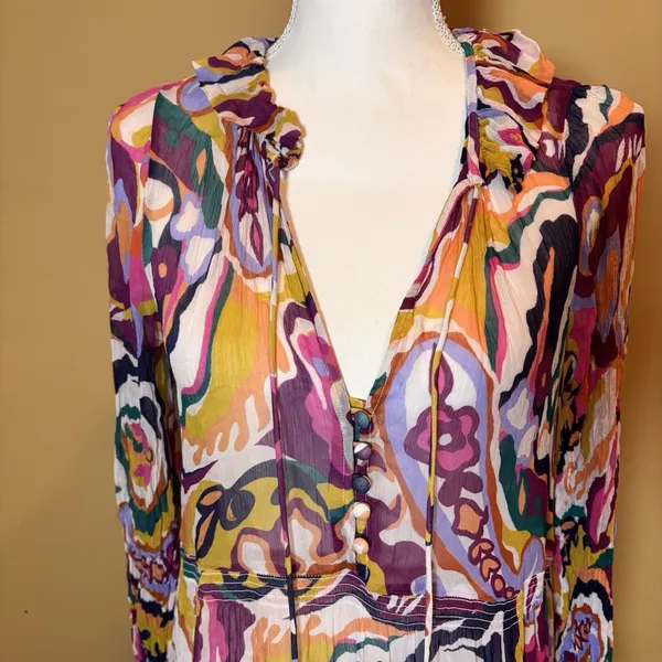 Anthropologie The Marais Printed Chiffon Maxi Dress‎ XS Boho Tiered Ruffle - Image 4