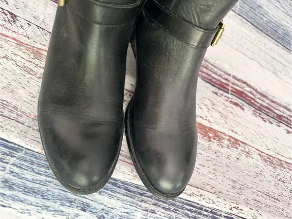 Lauren Ralph Lauren Black Leather Knee-High Riding Boots with Buckle Detail - Image 3