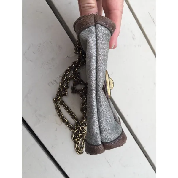 FOSSIL maddox Small Silver Leather Crossbody Chain Handle Purse‎ Bag - Image 7