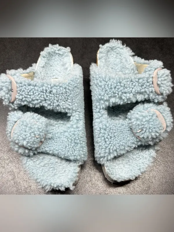 Birkenstock Papillio Size 38 (7.5-8) Arizona Eva Big Buckle Blue Teddy Sandals - Image 3