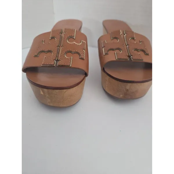 Tory Burch ines brown leather Wedge platform Slide Sandals Women’s Size 6-1/2M - Image 6