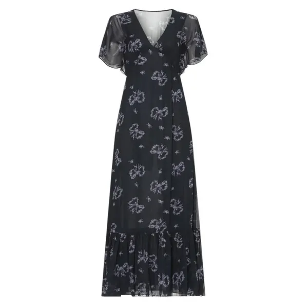 Love Shack Fancy‎ Kover Bow Print Tiered Navy Blue Viscose Maxi Dress Size 8 - Image 3