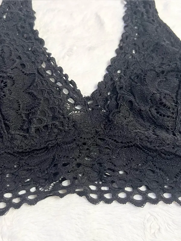 True Black Floral Lace Bralette Wireless Comfort Bra Size Medium - Image 6