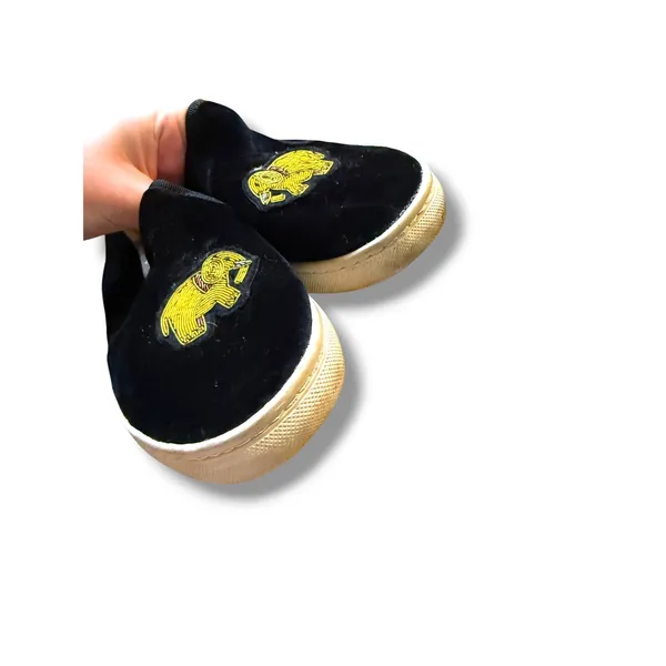 Soludos Velvet Smoking Slippers Women‎ 7.5 Black Beaded Gold Elephant Loafers - Image 5