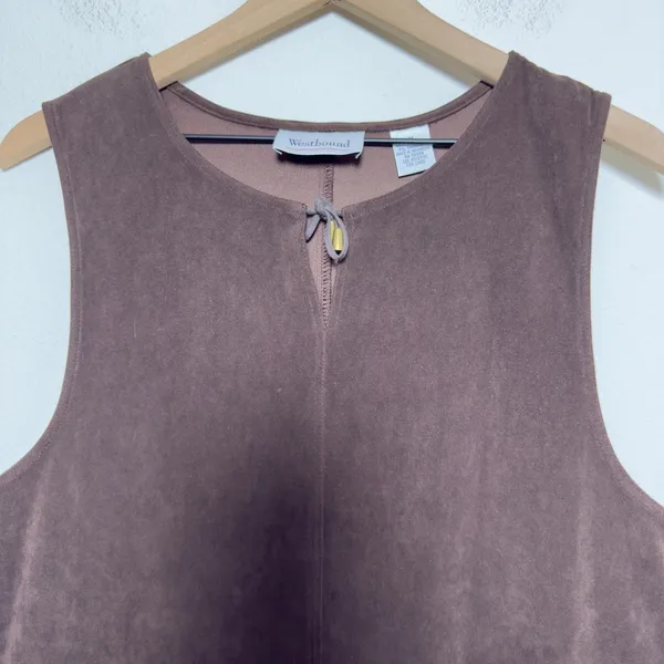 VTG 90s Women Faux Suede Jumper Dress Medium‎ Chocolate Brown Chore Western Boho - Image 5