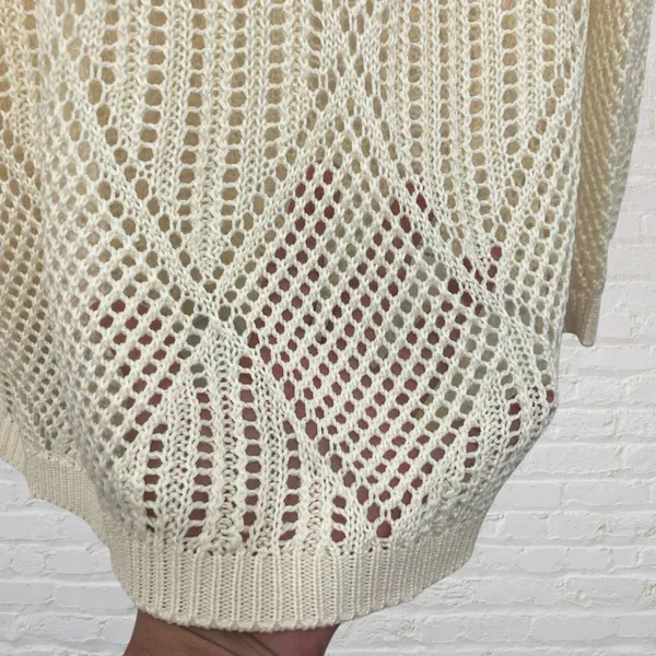 Cream Open Weave Crochet Oversized Slouchy Knit Sweater S - Image 7