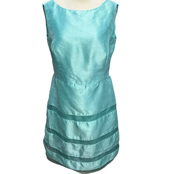 Taylor Dress Womens 10 Aqua Blue Satin Sleeveless Sheer V Back Party‎ Classic - Image 2