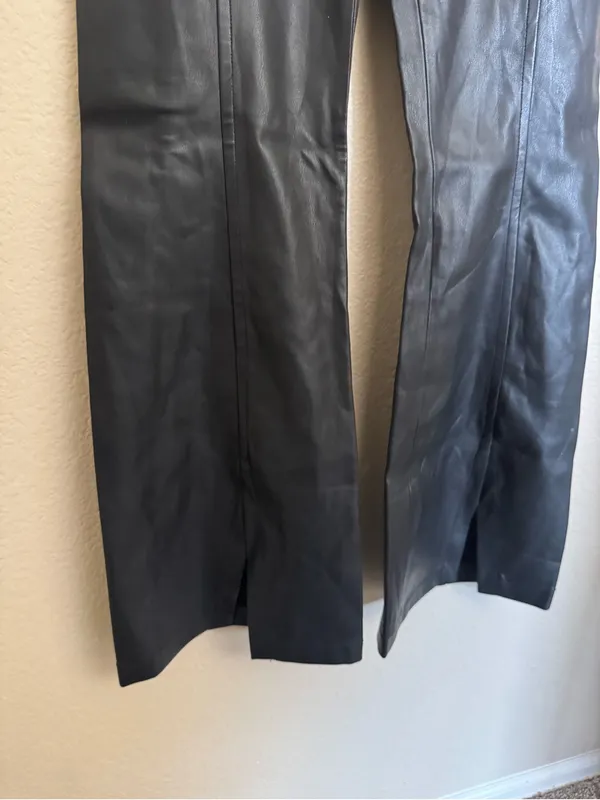 Free People Real Deal Slit Pants Size 28 Black Faux Leather Flare Boho NEW - Image 6