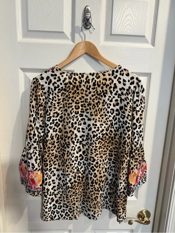 Savanna Jane Leopard Print Tunic with Floral Embroidery - Pink, Orange, Teal - Image 7