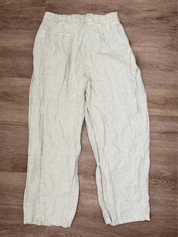 100% Linen Beige Wide Leg Trouser Tan - Image 3