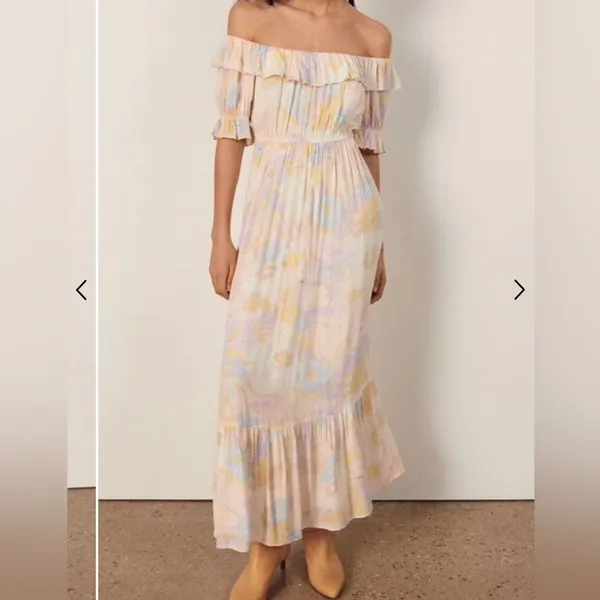 Ba&sh Noma Printed Maxi Dress Off Shoulder Ruffle Pastel Floral Size S - Image 10