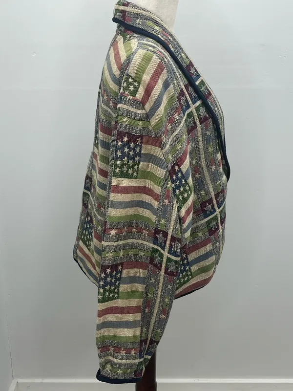 New Identity Vintage Americana Stars Stripes Womens Tapestry Blazer Jacket XL - Image 6