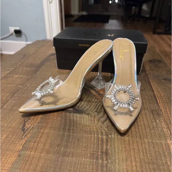 Lulus Silver Holographic Pointed Toe Heels - Image 2