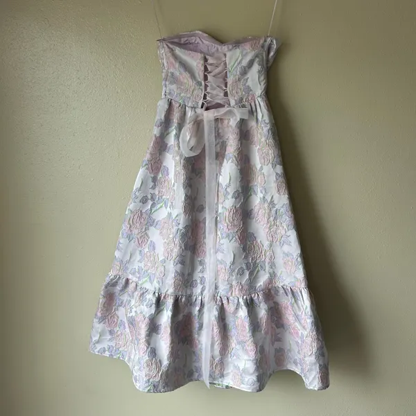 B. Right Coquette Pink Floral Lily Strapless Midi Dress Size Small - Image 5