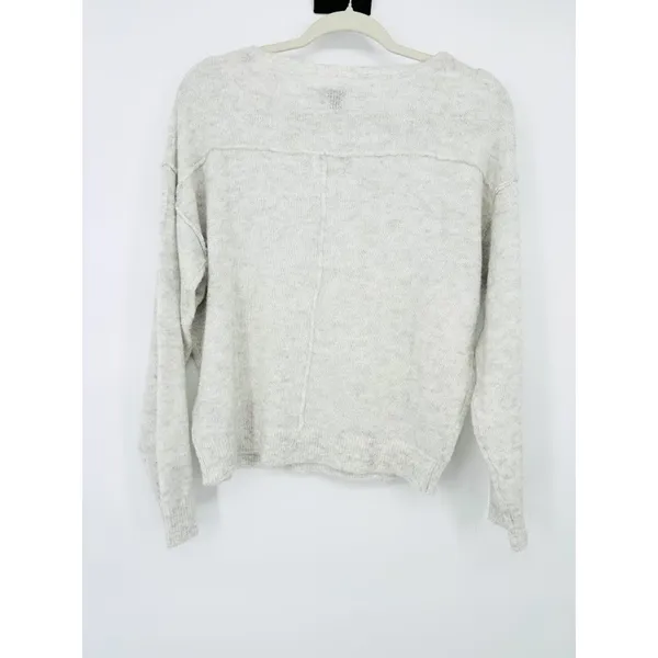 American Eagle Womens Pullover‎ V Neck Sweater White Grey Oversize Soft Size XS - Image 3