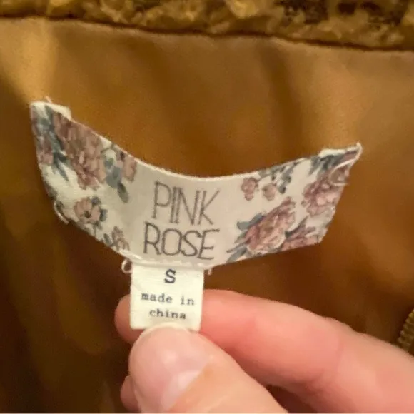 Pink Rose Teddy‎ Fleece Jacket Camel Brown Zip Front Sherpa Coat Women's Small - Image 7