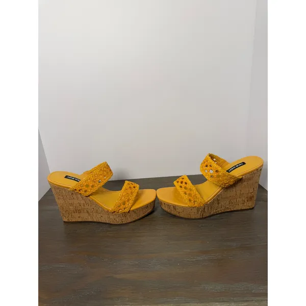 Nine‎ West Kalani Yellow Woven Cork Platform Wedge Sandals Size 8.5 New - Image 2