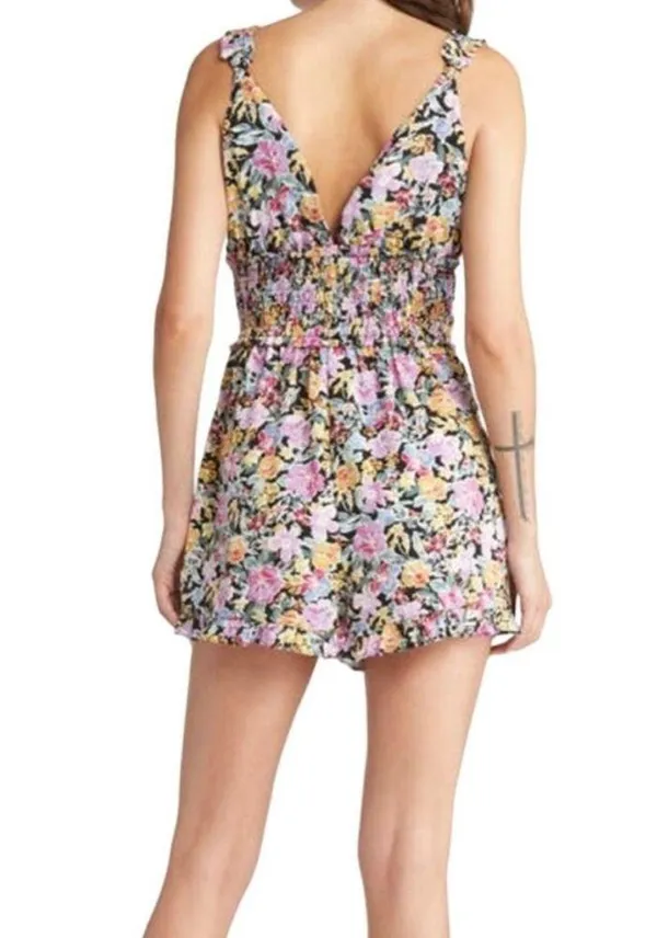Floret Studios Floral Romper, Size XL, Smocked, Purple Yellow Black, Shorts - Image 2