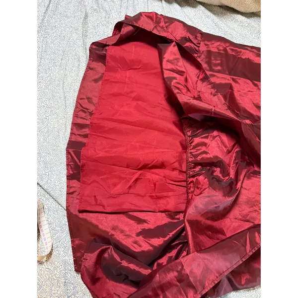 NWT Lulus Size XS Poised Passion Wine Red Taffeta Pleated Ruffled Midi Dress - Image 10