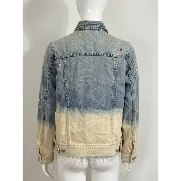 BLANKNYC Denim Jacket Ombre Dip Dye Star Embroidered Distressed Trucker Size XS - Image 4