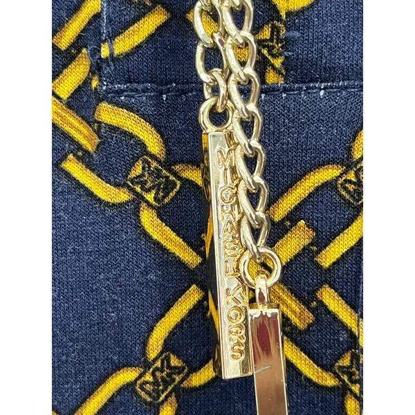 Michael Kors Navy Gold Chain Link Monogram Lace Up‎ Dress Small Long Sleeve Belt - Image 3