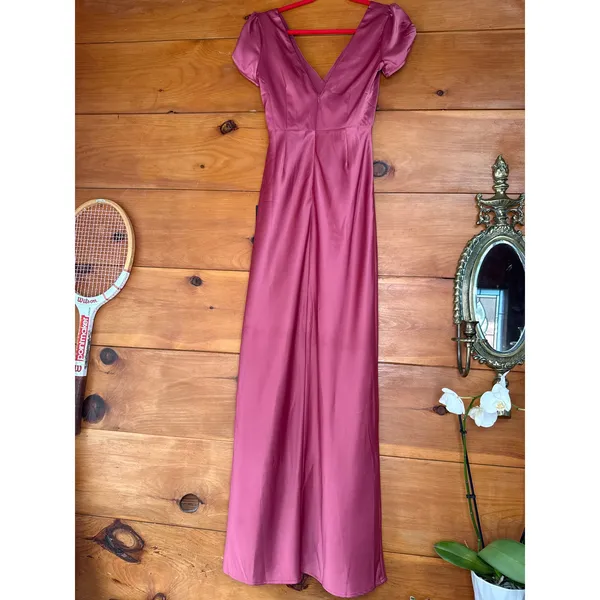 NWT Lulus Epitome of Romance Rose Pink Satin Puff Sleeve Maxi Dress Wedding XS - Image 7