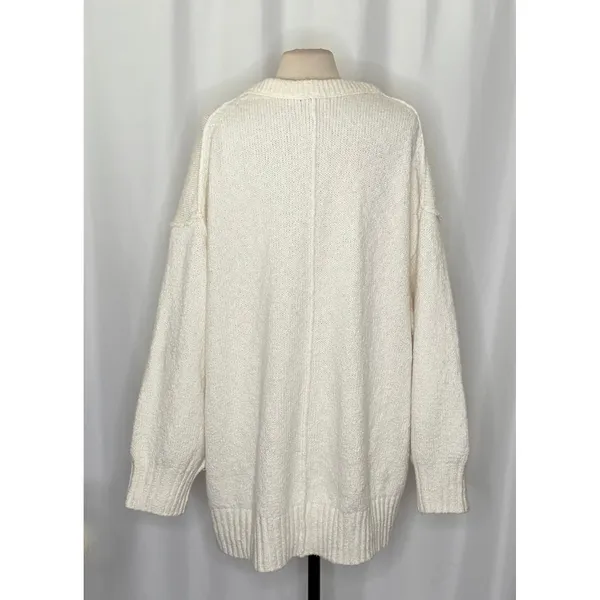 FREE PEOPLE‎ Brookside Tunic Sweater Ivory Slouchy Solid Knitwear Scoop Large - Image 10