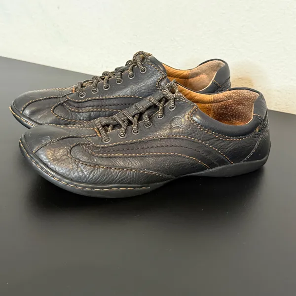 Born Leather Sneakers Womens 7.5 Black W31035 Contrast Stitch Low Top Lace Up - Image 13