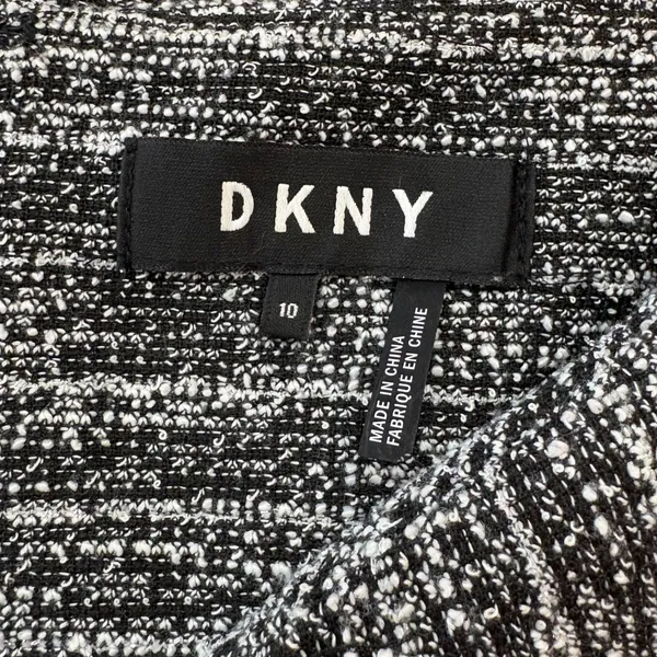 DKNY Tweed Sheath Dress Black Gray Side Button Sleeveless V-Neck Chic Size‎ 10 - Image 7