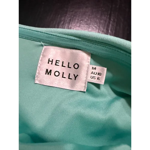 Hello‎ Molly Mint Green Strapless Cut Out Ruched Midi Dress US 6 M Side Slit - Image 4